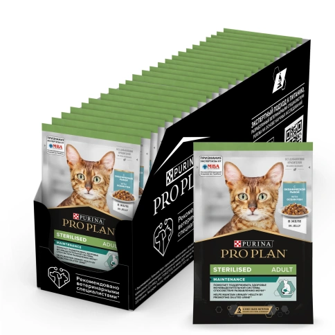 Влажный корм Purina Pro Plan Cat Adult NutriSavour Sterilised для стерилизованных кошек, с океанической рыбой в желе, 85 г фото 1