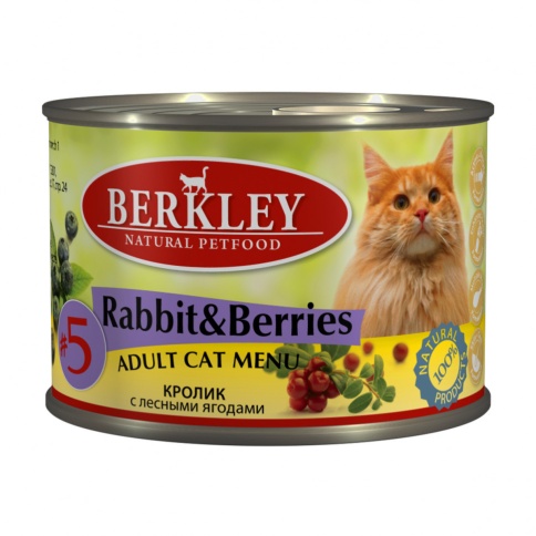 Berkley Adult Cat Menu Rabbit & Berries № 5 паштет для взрослых кошек с натуральной крольчатиной с добавлением лесных ягод - 200 г фото 1