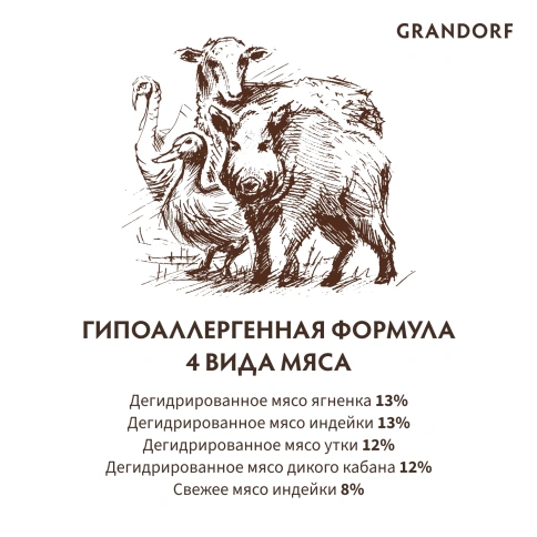 Сухой корм Grandorf 4 Meat Probiotic Mini Четыре вида мяса для взрослых собак мелких пород, 8 кг фото 6