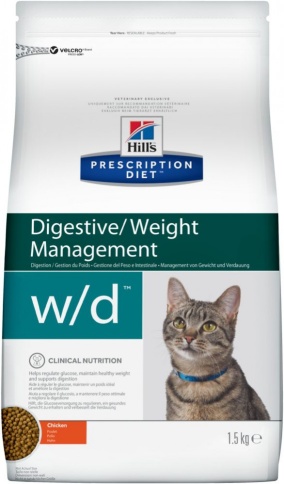Hill's Prescription Diet w/d Digestive/Weight Management корм для кошек диета для поддержания оптимального веса при сахарном диабете курица 1,5 кг фото 1