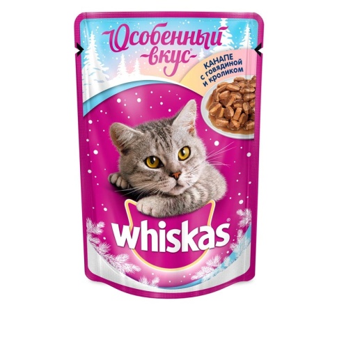 Whiskas Особенный вкус канапе с говядиной и кроликом влажный корм в паучах для кошек 85 г фото 2