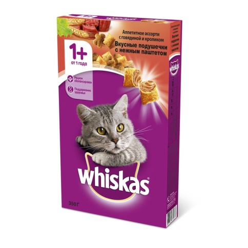 Whiskas сухой корм для взрослых кошек с паштетом из говядины и кролика - 350 г фото 1