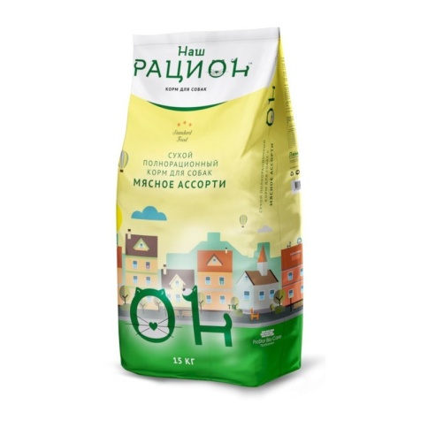 Наш рацион сухой корм для взрослых собак мясное ассорти - 15 кг фото 1