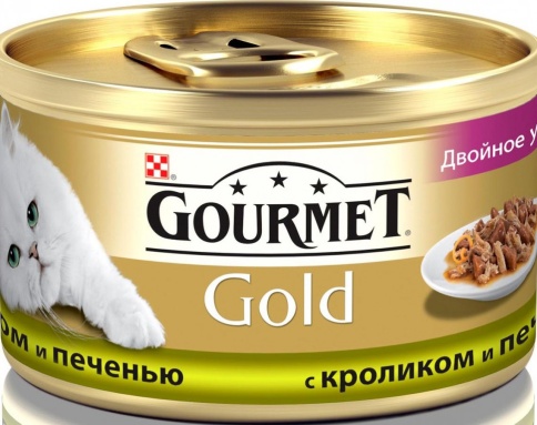 Консервы Gourmet Gold для взрослых кошек кусочки в соусе с кроликом и печенью - 85 г фото 1