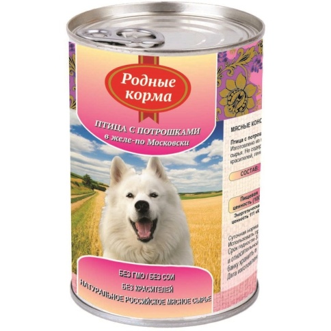 Родные Корма Птица с потрошками в желе по московски для собак - 970 г фото 1