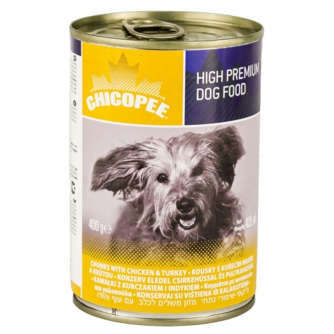 Chicopee Dog Chunks Chicken Turkey консервы для собак всех пород и возрастов с кусочками курицы и индейки в соусе - 400 г фото 1