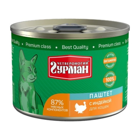 Влажный корм Четвероногий Гурман паштет для кошек с индейкой - 190 г фото 1