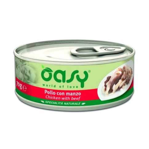 Oasy Wet cat Specialita Naturali Chicken Beef дополнительное питание для кошек с курицей и говядиной в консервах - 70 г фото 1