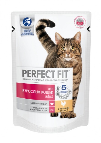 Паучи Perfect Fit Adult для взрослых кошек с курицей в соусе - 85 г фото 1