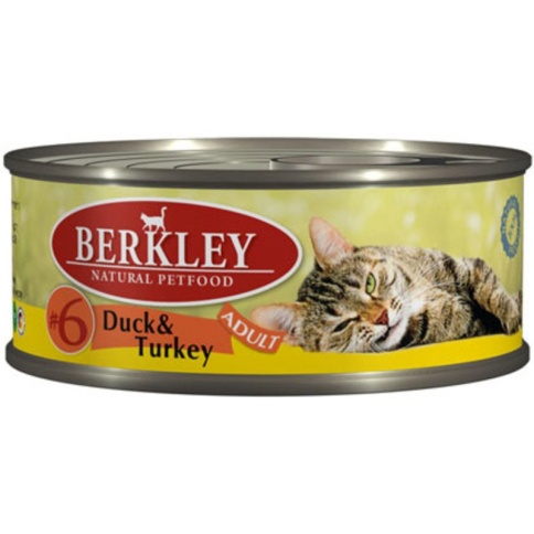 Berkley Adult Cat Duck & Turkey № 6 паштет для взрослых кошек с натуральным мясом утки и индейки, маслом лосося и ароматным бульоном - 100 г фото 2