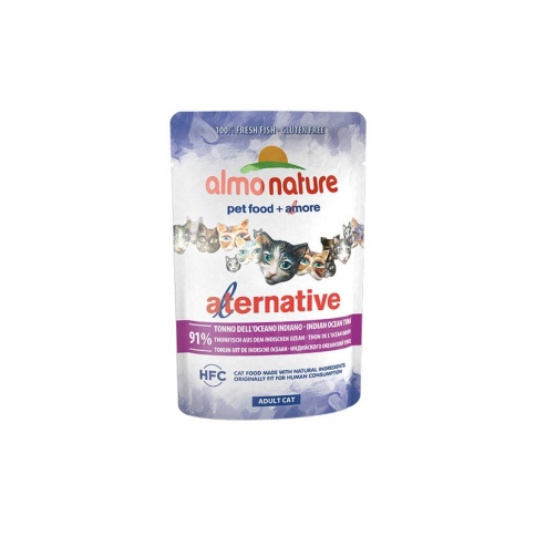 Almo Nature Alternative Adult Cat Indian Ocean Tuna паучи для взрослых кошек с тунцом индийского океана и 91% мяса - 55 г фото 2