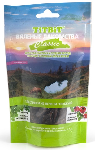 Titbit вяленые лакомства пластинки из печени говяжьей Classic 60 г фото 1