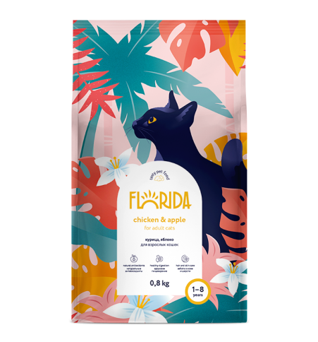 Florida сухой корм для взрослых кошек с курицей и яблоком 800 г фото 1
