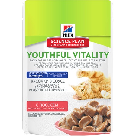 Влажный корм Hill's Science Plan Youthful Vitality для пожилых кошек (7+) для поддержания активности и жизненной энергии, пауч с лососем - 85 г фото 1