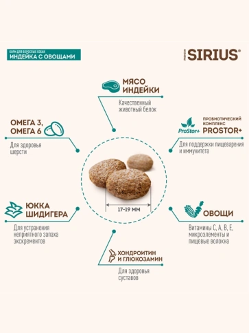 Сухой корм Sirius для собак крупных пород, с индейкой и овощами, 20 кг фото 2