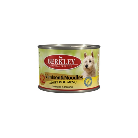 Berkley Adult Dog Menu Venison&Noodles № 12 паштет для взрослых собак с натуральным мясом оленя и лапшой с добавлением льняного масла - 200 г фото 1