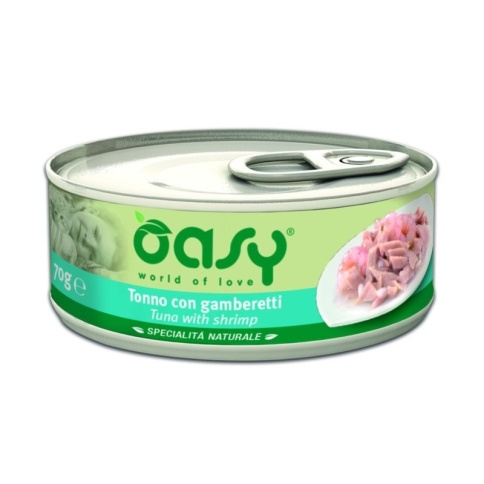 Oasy Wet cat Specialita Naturali Tuna Shrimp дополнительное питание для кошек с тунцом и креветками в консервах - 70 г (1 шт) фото 1