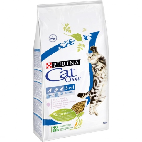 Purina Cat Chow Feline 3 in 1 для кошек с формулой тройного действия - 15 кг фото 1