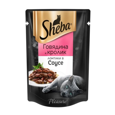 Sheba Pleasure влажный корм для взрослых кошек с говядиной и кроликом в соусе - 85 г фото 1