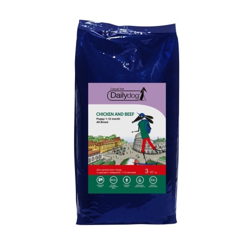 Dailydog Casual Line Puppy All Breed сухой корм для щенков всех пород с курицей и говядиной 3 кг фото 1