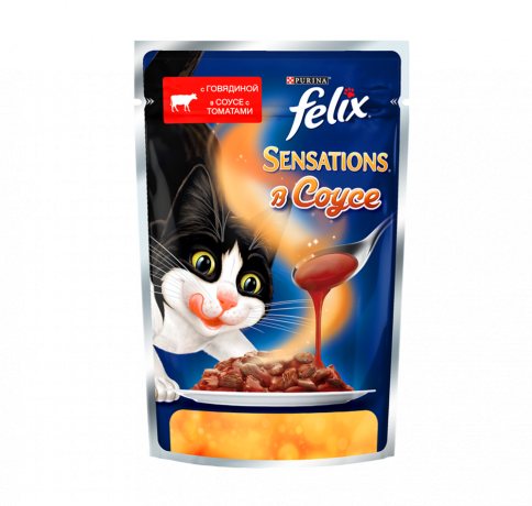 Паучи Felix Sensations для взрослых кошек с говядиной и томатами в соусе - 85 г фото 1