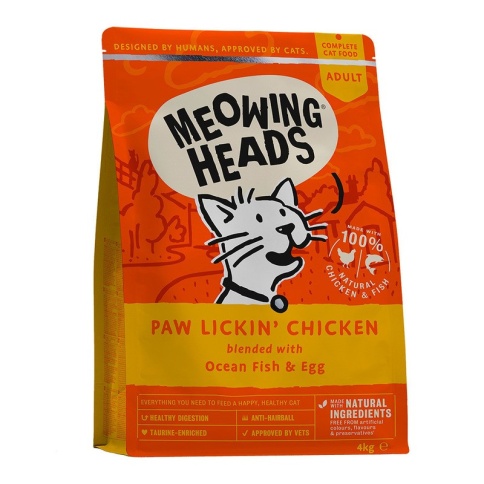 Сухой корм Meowing Heads Paw Lickin’ Chicken для взрослых кошек с курицей и рисом - 4 кг фото 1