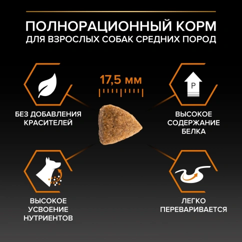 Сухой корм Purina Pro Plan Adult Medium Original для собак средних пород, курица и рис, 18 кг фото 3