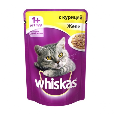 Whiskas паучи в форме желе с курицей для взрослых кошек от 1 года - 85 г фото 1