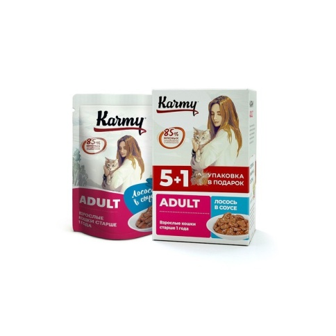 Karmy Adult влажный корм для кошек старше 1 года с лососем в соусе - 480 г фото 1