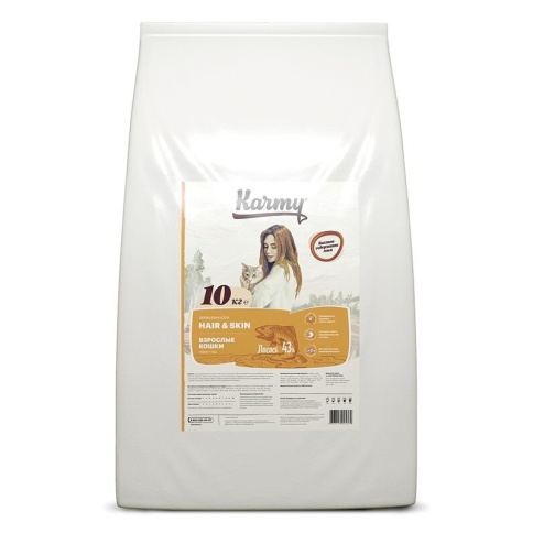 Сухой корм Karmy Hair & Skin для взрослых кошек для здоровья кожи и шерсти c лососем 400 г фото 1