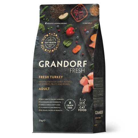 Сухой корм Grandorf Fresh Cat для взрослых кошек диетическая формула для особо аллергичных кошек индейка с бататом 2 кг фото 1