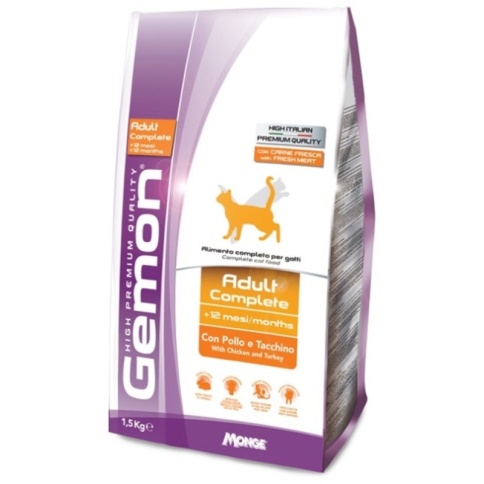 GEMON cat корм для кошек с курицей и индейкой 1,5 кг фото 2