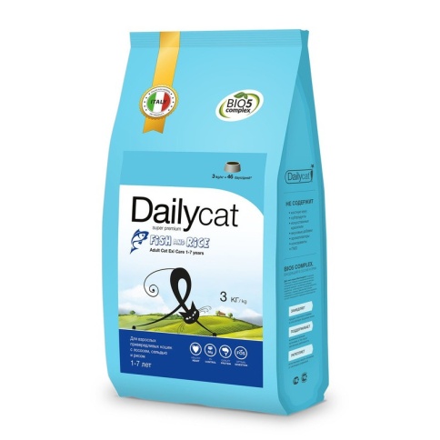 Cухой корм Dailycat Adult Exi Care Fish and Rice для взрослых привередливых кошек с сельдью, лососем и рисом 3 кг фото 2