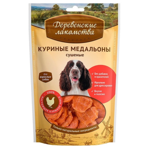 ДЕРЕВЕНСКИЕ ЛАКОМСТВА 100 % Мяса Куриные медальоны сушеные для собак 90 гр фото 2
