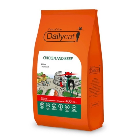 Dailycat Casual line Kitten Chicken and Beef сухой корм для котят с курицей и говядиной - 400 г фото 1
