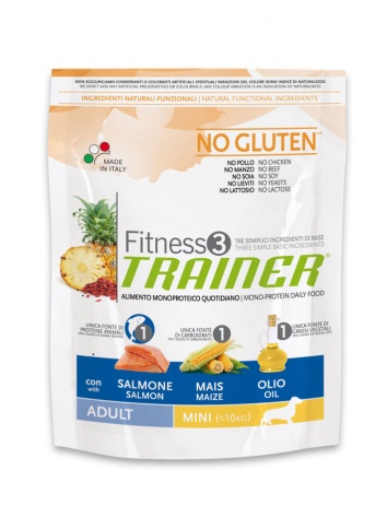 Trainer Fitness3 No Gluten Mini Adult Salmon and Maize на основе мяса лосося с добавление кукурузы и масла 2 кг фото 1