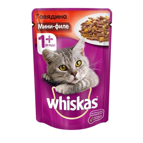 Whiskas паучи в форме мини-филе с говядиной для взрослых кошек от 1 года - 85 г фото 2