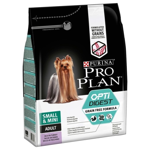 Сухой беззерновой корм Purina Pro Plan Optidigest Grain Free для взрослых собак мелких пород с чувствительным пищеварением с индейкой - 2,5 кг фото 1