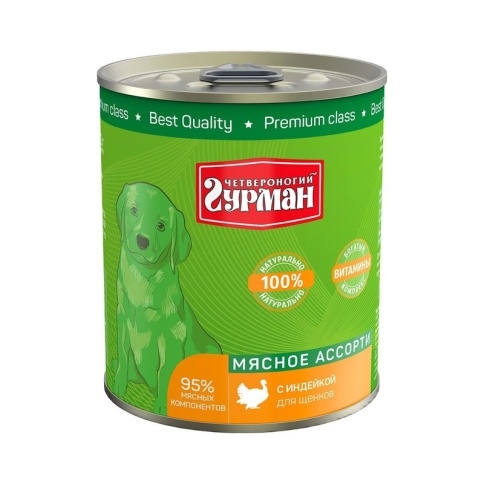Влажный корм Четвероногий Гурман Мясное ассорти для щенков с индейкой - 340 г фото 1