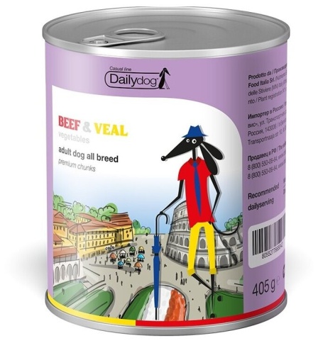 Dailydog casual Консервы для собак премиум кусочки говядины и телятины с овощами - 405гр (1 шт) фото 1