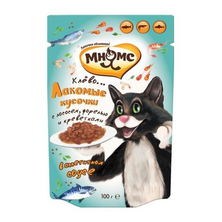Мнямс паучи Рыбный фестиваль (лосось, креветки, форель) для взрослых кошек - 100 г фото 1