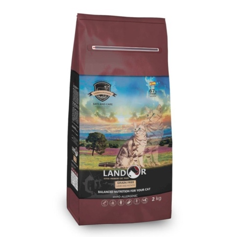 Landor сухой корм для кошек с функцией контроля образования комочков шерсти и контроля веса, с ягненком и бататом - 2 кг фото 1