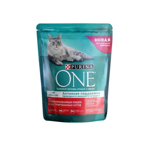 Сухой корм Purina One для стерилизованных кошек с лососем и пшеницей - 750 г фото 1