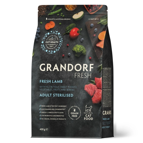 Сухой корм Grandorf Fresh Cat для стерилизованных кошек чувствительное пищеварение или склонность к аллергии ягненок с бататом 400 г фото 1