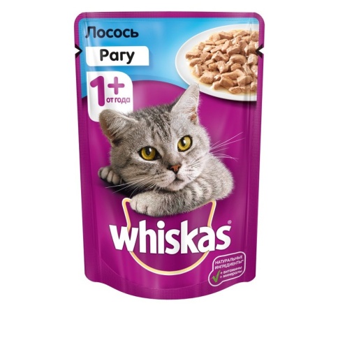 Whiskas паучи в форме рагу с лососем для взрослых кошек от 1 года - 85 г фото 1