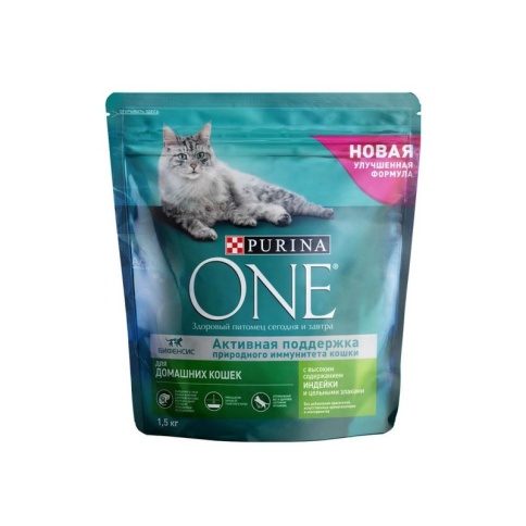Сухой корм Purina One для домашних кошек с индейкой и цельными злаками - 1,5 кг фото 1