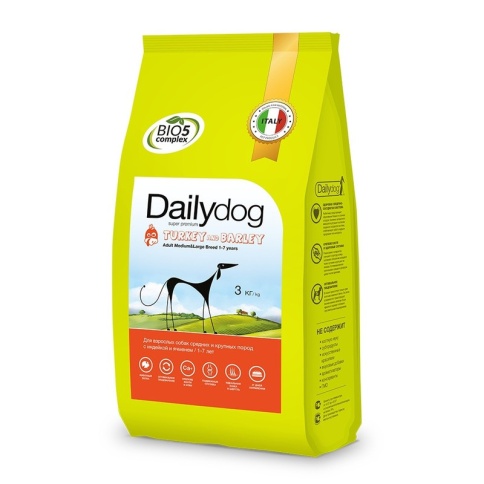 Сухой корм Dailydog Adult Medium and Large Breed turkey and barly для взрослых собак средних и крупных пород с индейкой и ячменем 3 кг фото 2