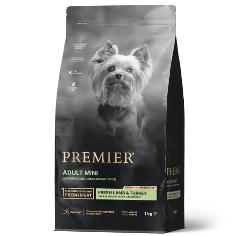 Сухой корм Premier Dog Lamb&Turkey ADULT Mini для собак мелких пород свежее мясо ягненок с индейкой 1 кг фото 1
