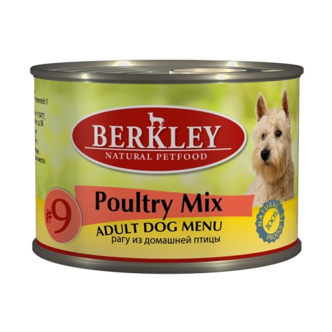 Berkley Adult Dog Menu Poultry Mix № 9 паштет для взрослых собак с натуральным мясом цыплёнка, индейки, утки - 200 г фото 2