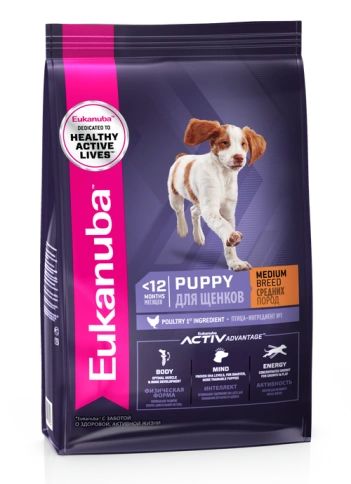 Сухой корм Eukanuba Puppy Medium Breed для щенков средних пород с птицей, 3 кг фото 1